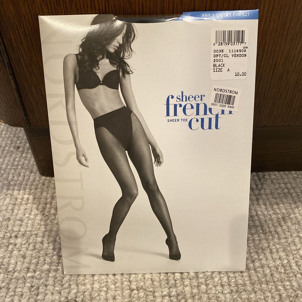 Nordstrom Sheer French Cut sheer toe Black size A Pantyhose NOS‎ Vintage